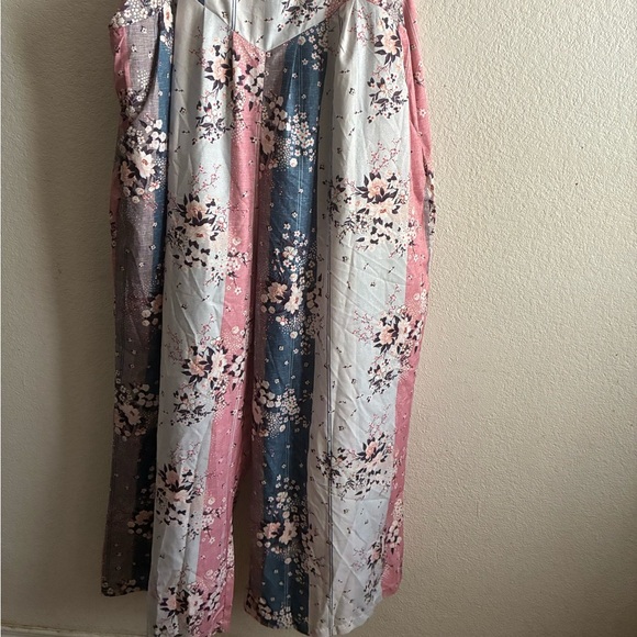 Bohemian Floral Multiprint Jumpsuit - Pink, Blue, Cream 4X - Picture 11 of 15